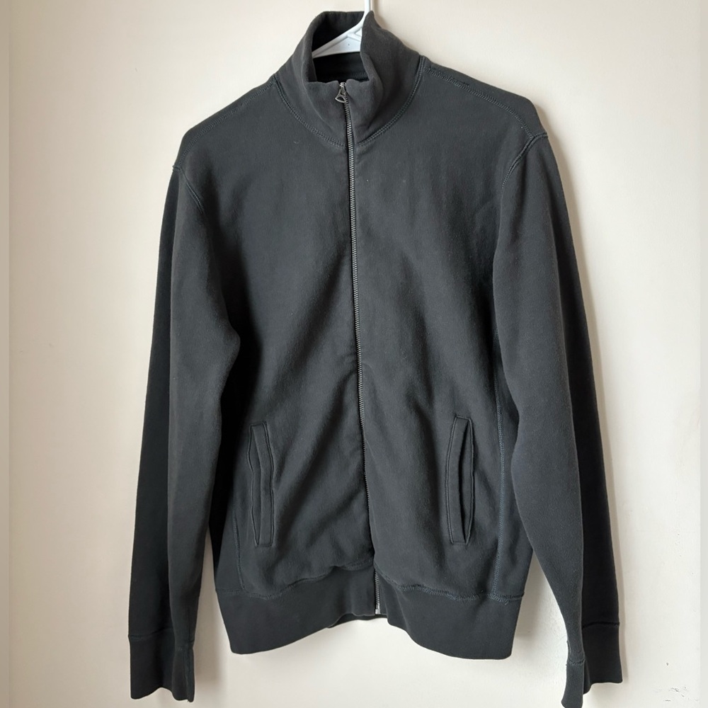 Vintage J.Crew Fleece Men’s Large Full Zip Black Faded Jacket Mock Neck Pockets